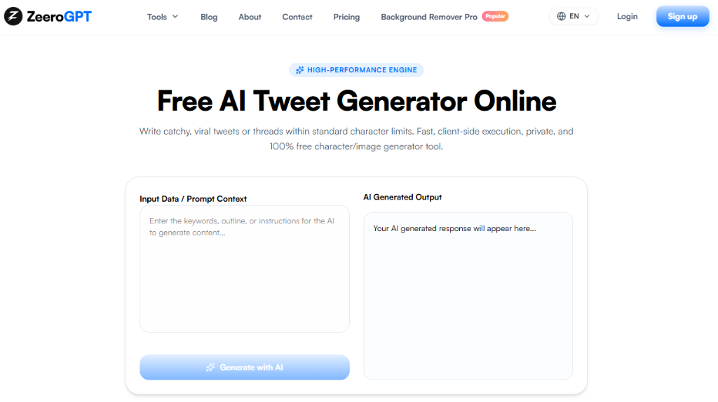 ZeeroGPT AI Tweet Generator Interface